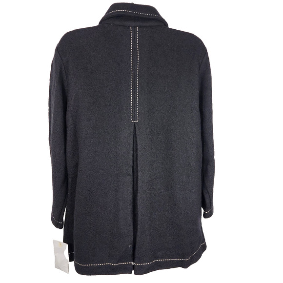 Emma James Womens Boiled Wool Jacket Size Medium Black Button Front 3/4 Sleeve - Picture 2 of 11